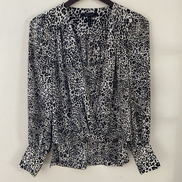 BCBGMAXAZRIA Animal Print Faux Wrap Blouse - Picture 4 of 13